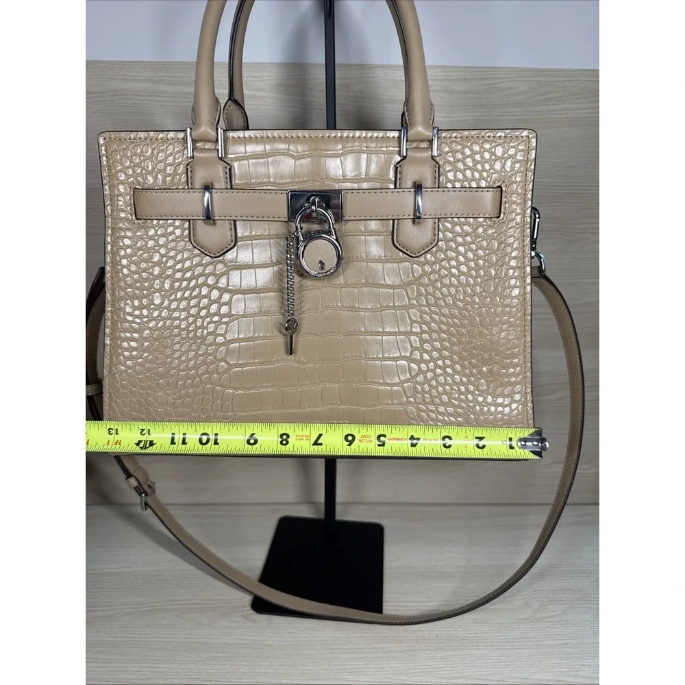 MICHAEL KORS HAMILTON MEDIUM‎ SATCHEL SHOULDER CROSSBODY BAG ALLIGATOR BEIGE
